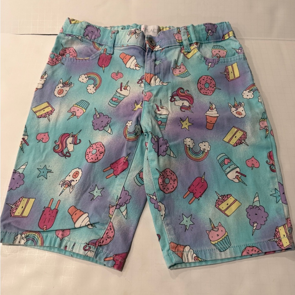 The Children's Place Pastel Rainbow & Sweets Print Shorts - Aqua Pink.